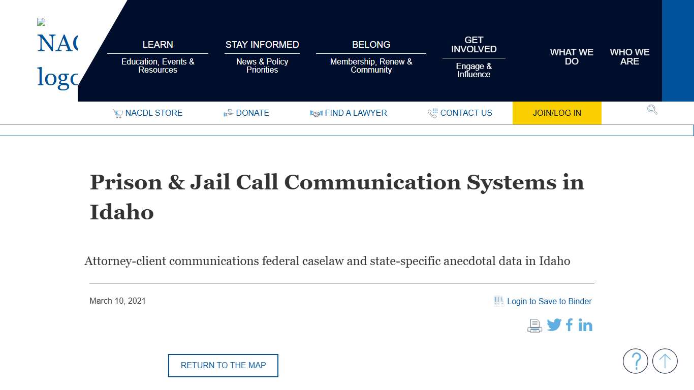NACDL - Prison & Jail Call Communication Systems in Idaho